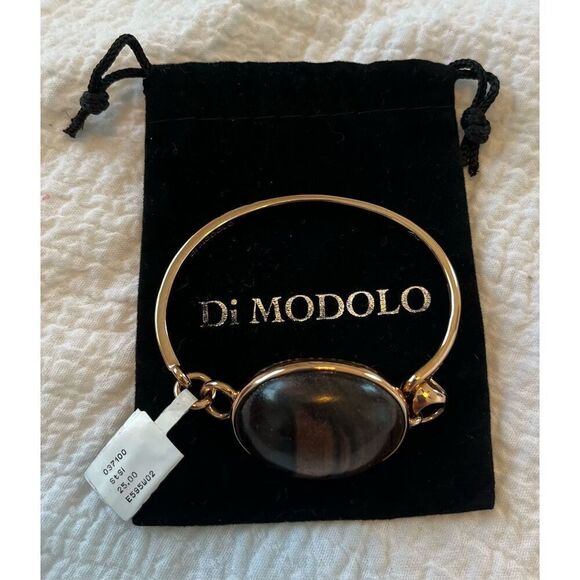 New $595 Di Modolo Sahara Sterling Silver 18K Rose Gold Wood Bangle Bracelet 6.7 - Picture 9 of 9